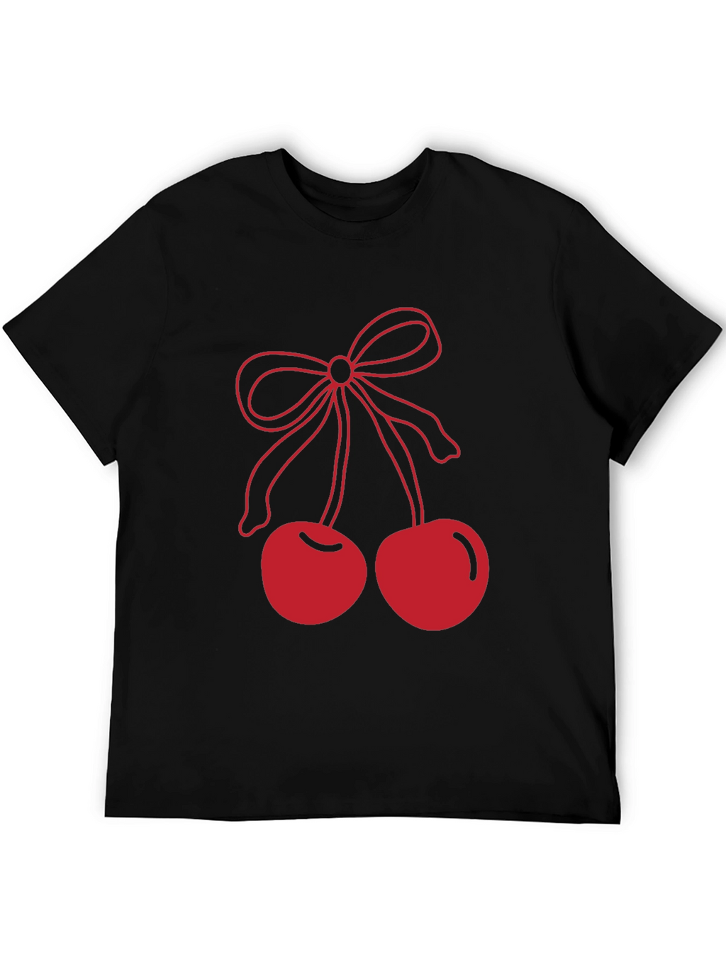 Red Cherry Bow Graphic Black T-Shirt
