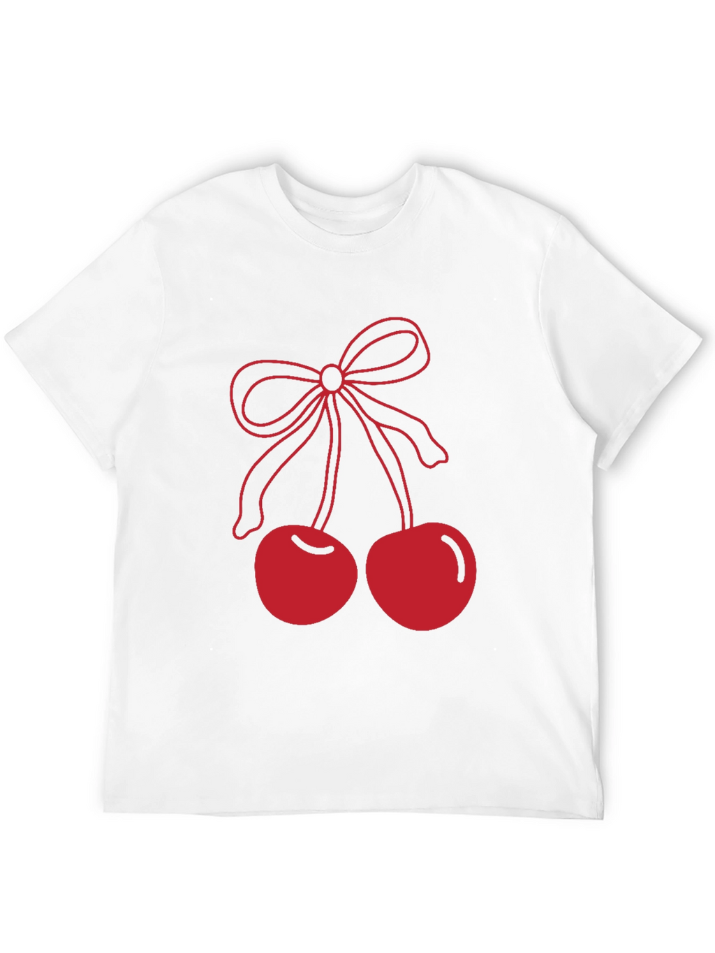 Red Cherry Bow Graphic Black T-Shirt