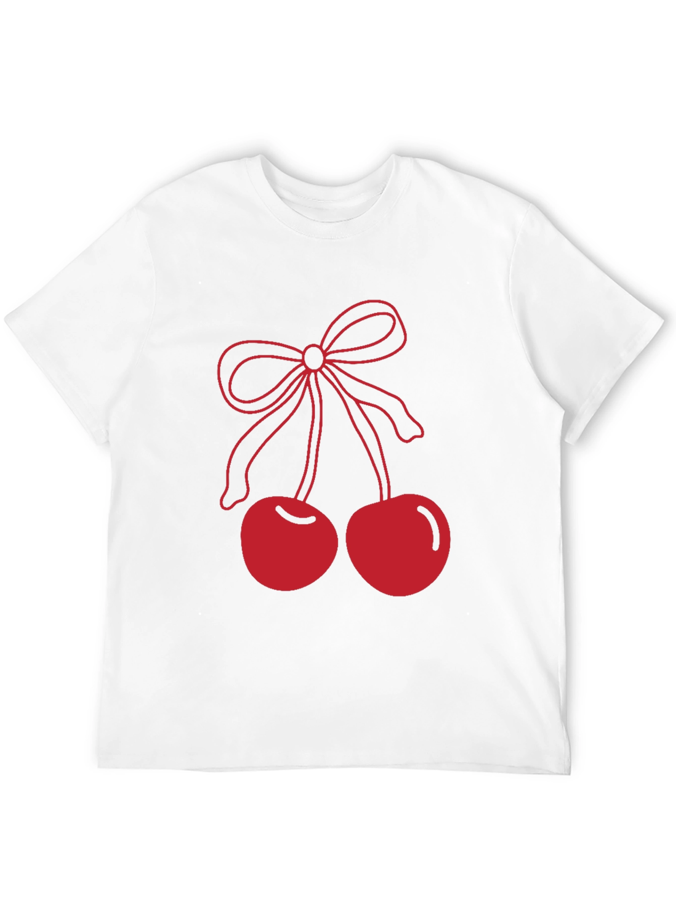 Red Cherry Bow Graphic Black T-Shirt