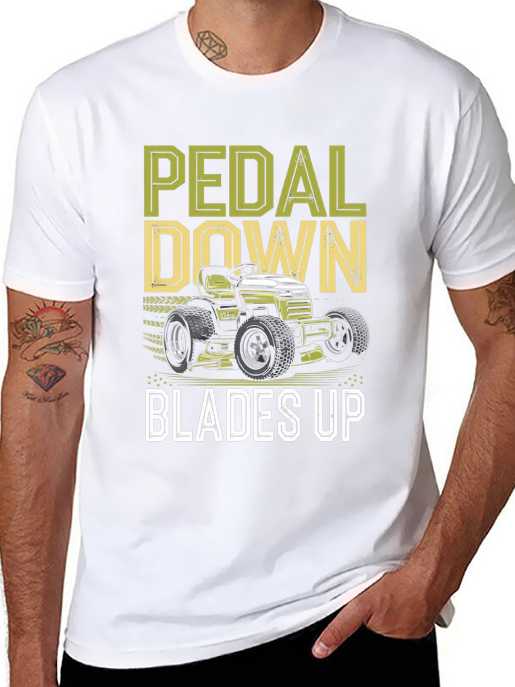 Pedal Down Blades Up T-Shirt - Lawn Mower Design