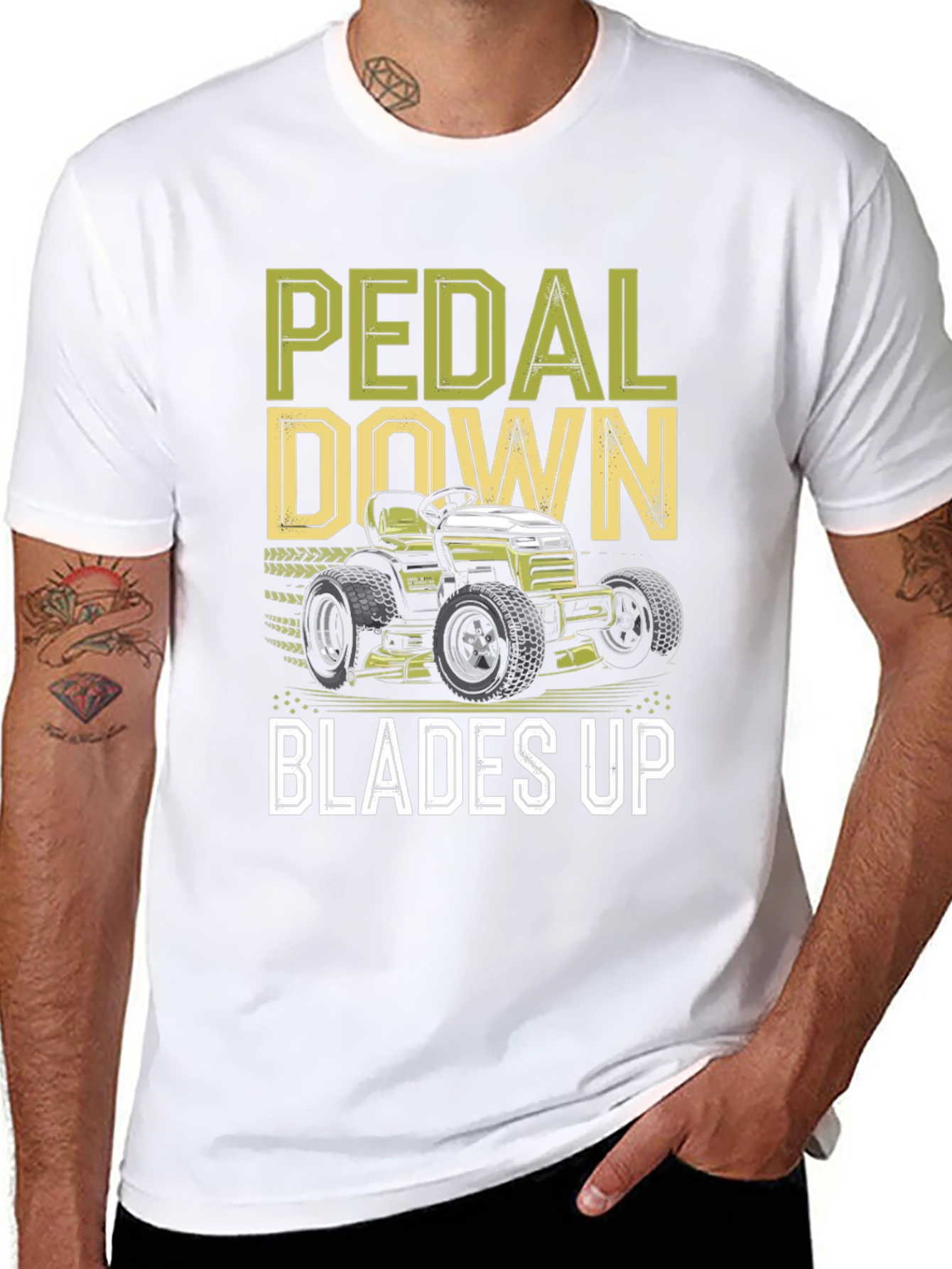 Pedal Down Blades Up T-Shirt - Lawn Mower Design