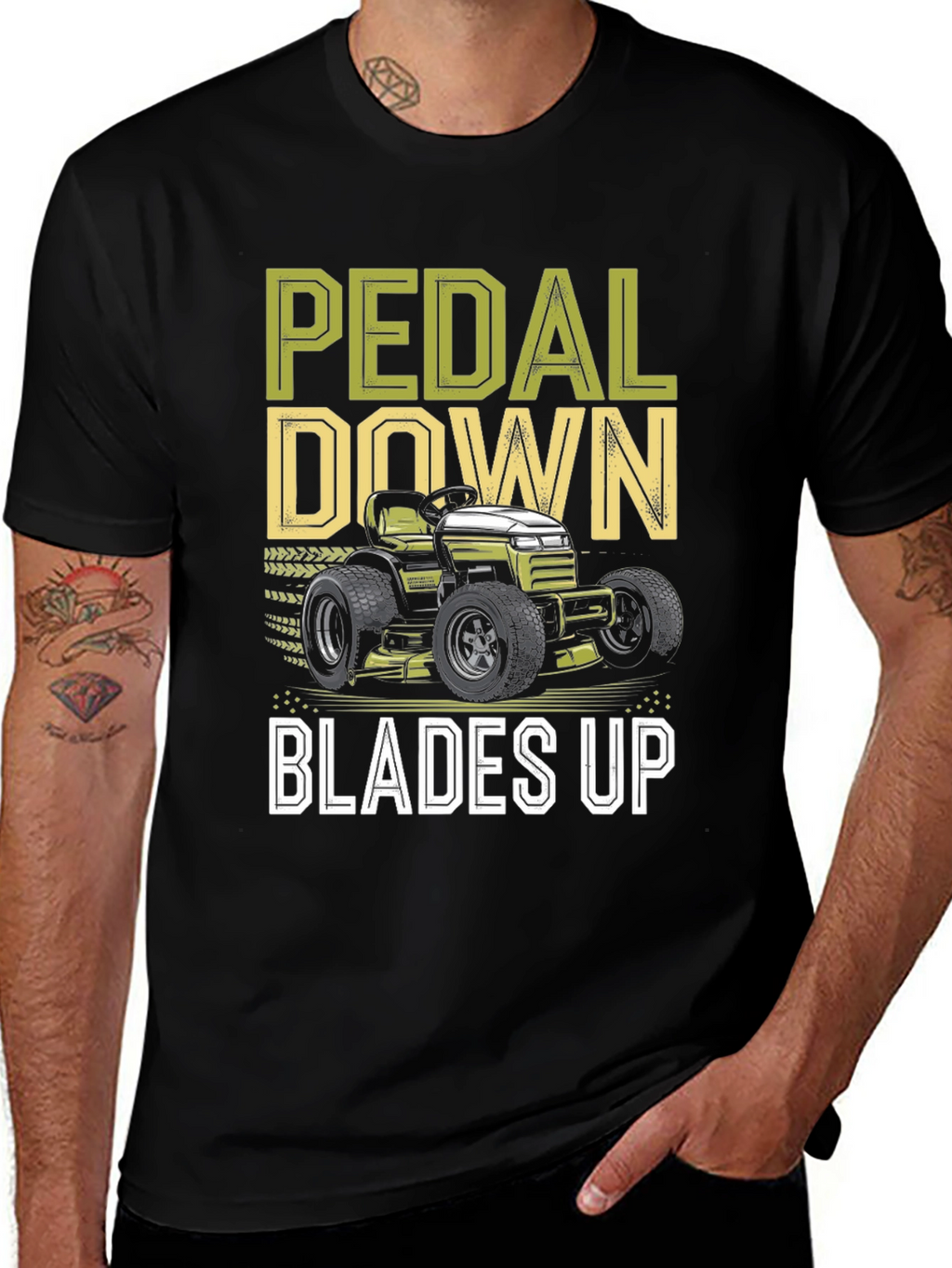 Pedal Down Blades Up T-Shirt - Lawn Mower Design