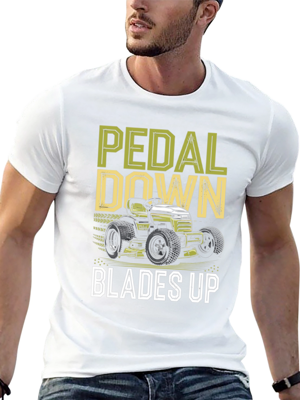 Pedal Down Blades Up T-Shirt - Lawn Mower Design