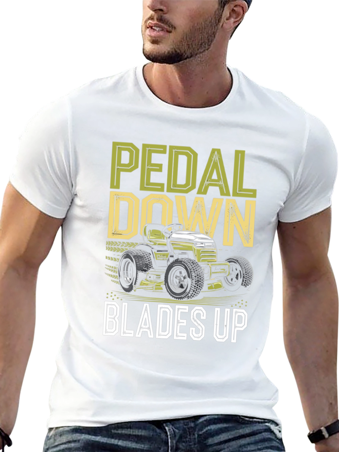 Pedal Down Blades Up T-Shirt - Lawn Mower Design