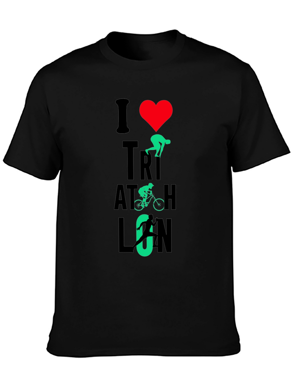 I Love Triathlon Graphic T-Shirt - Black