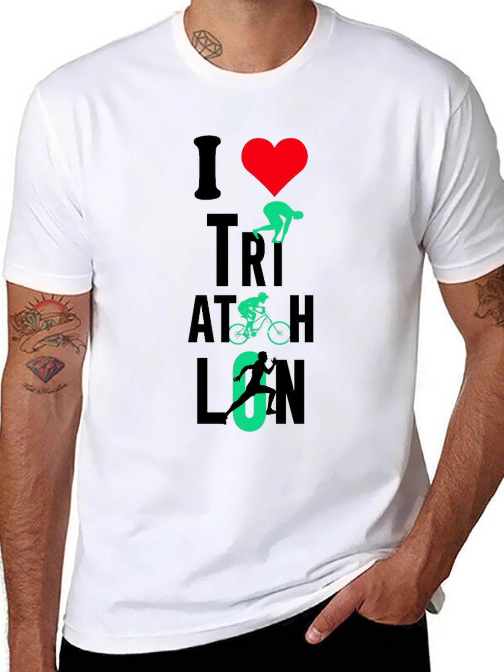 I Love Triathlon Graphic T-Shirt - Black