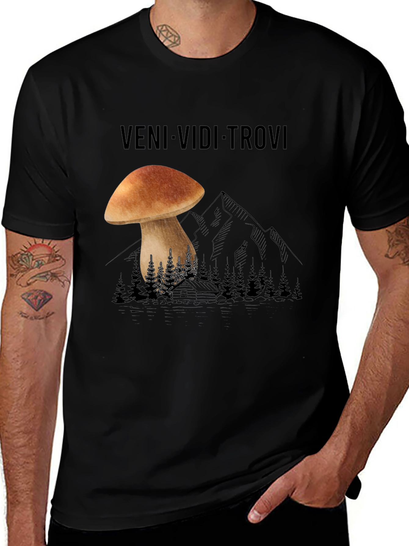 Veni Vidi Trovi Mushroom Graphic Tee