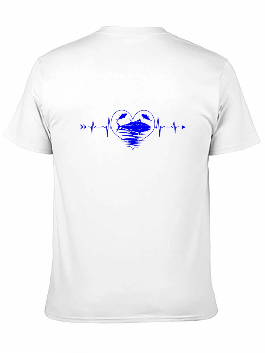 Blue Heartbeat Fish Graphic Black T-Shirt