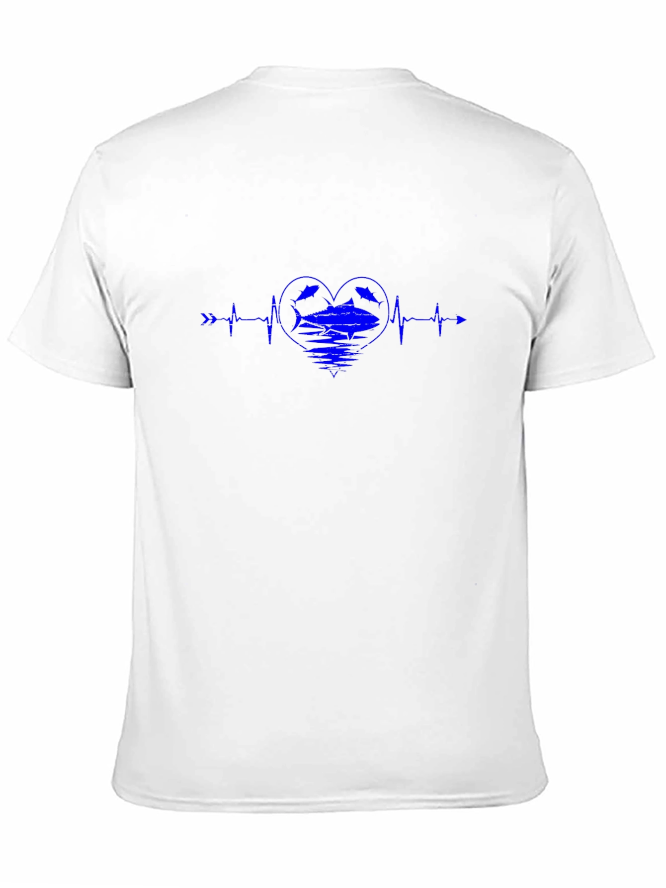 Blue Heartbeat Fish Graphic Black T-Shirt