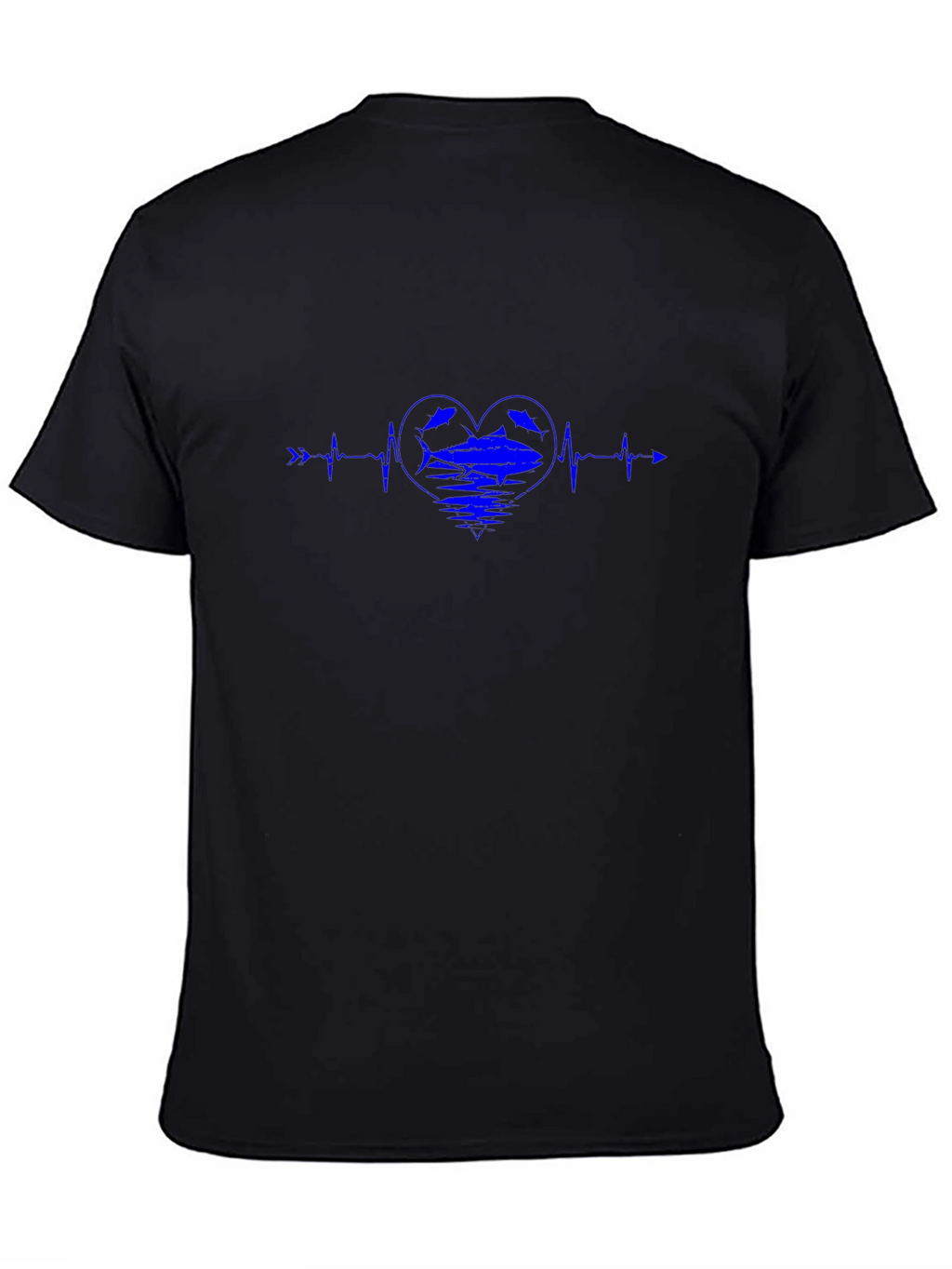 Blue Heartbeat Fish Graphic Black T-Shirt