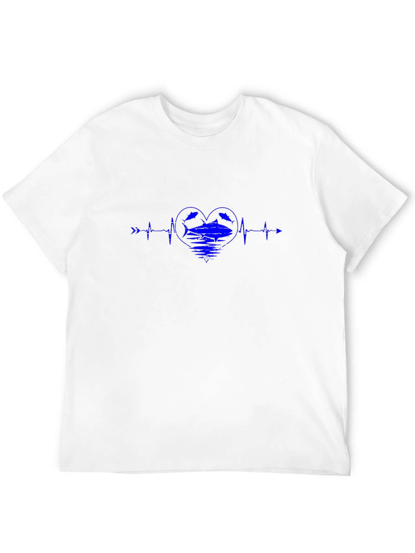 Blue Heartbeat Fish Graphic Black T-Shirt