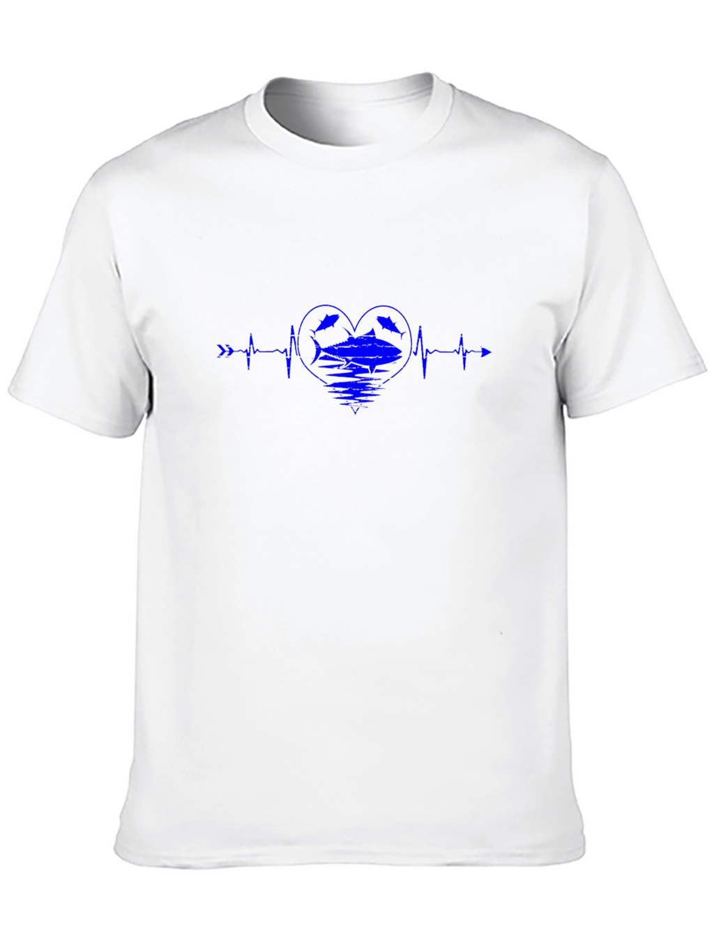 Blue Heartbeat Fish Graphic Black T-Shirt