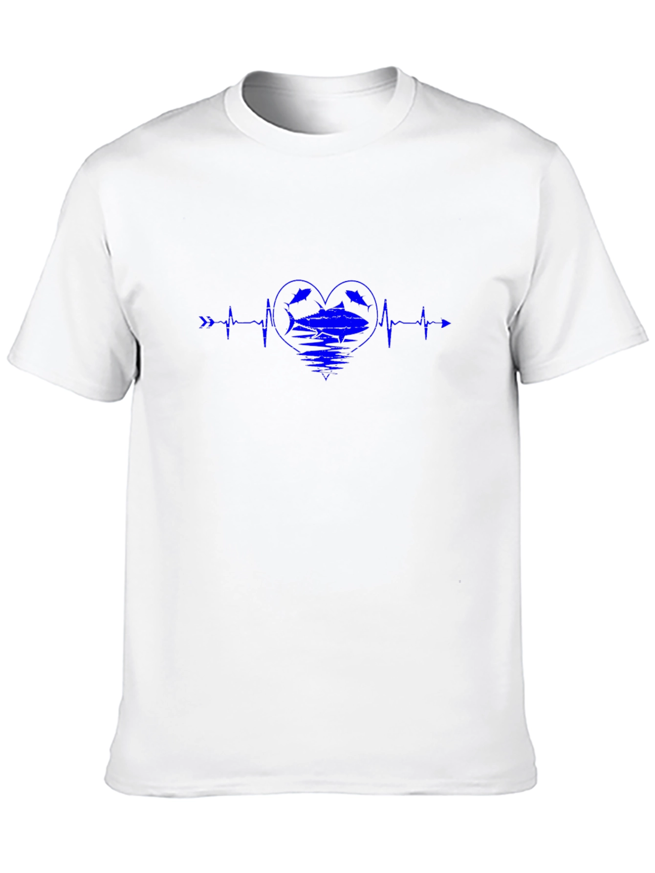 Blue Heartbeat Fish Graphic Black T-Shirt