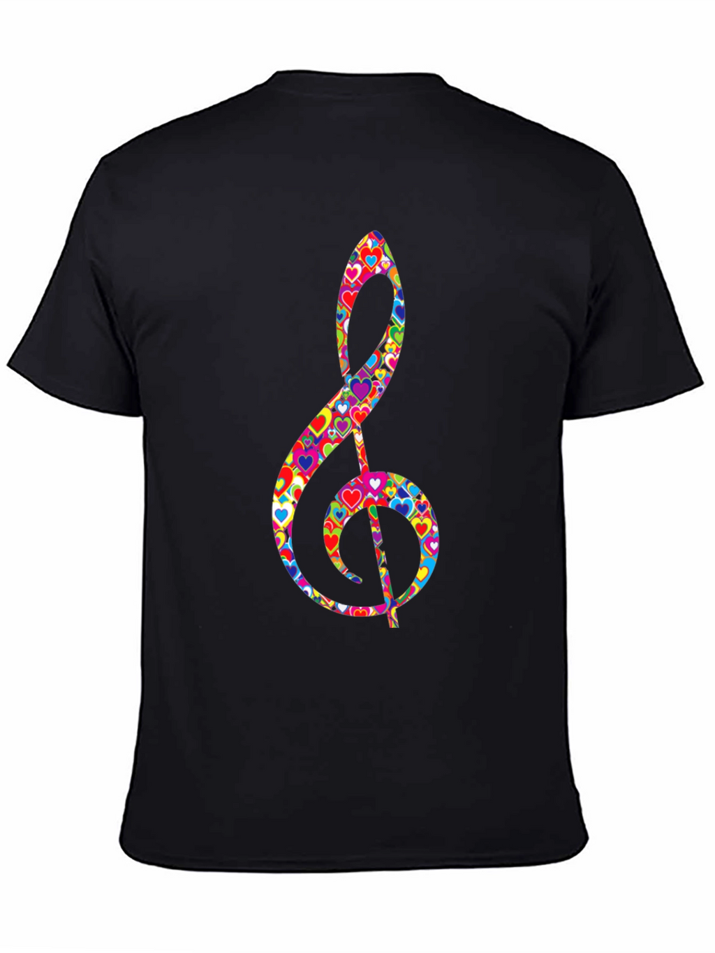 Treble Clef Heart Print Black T-Shirt