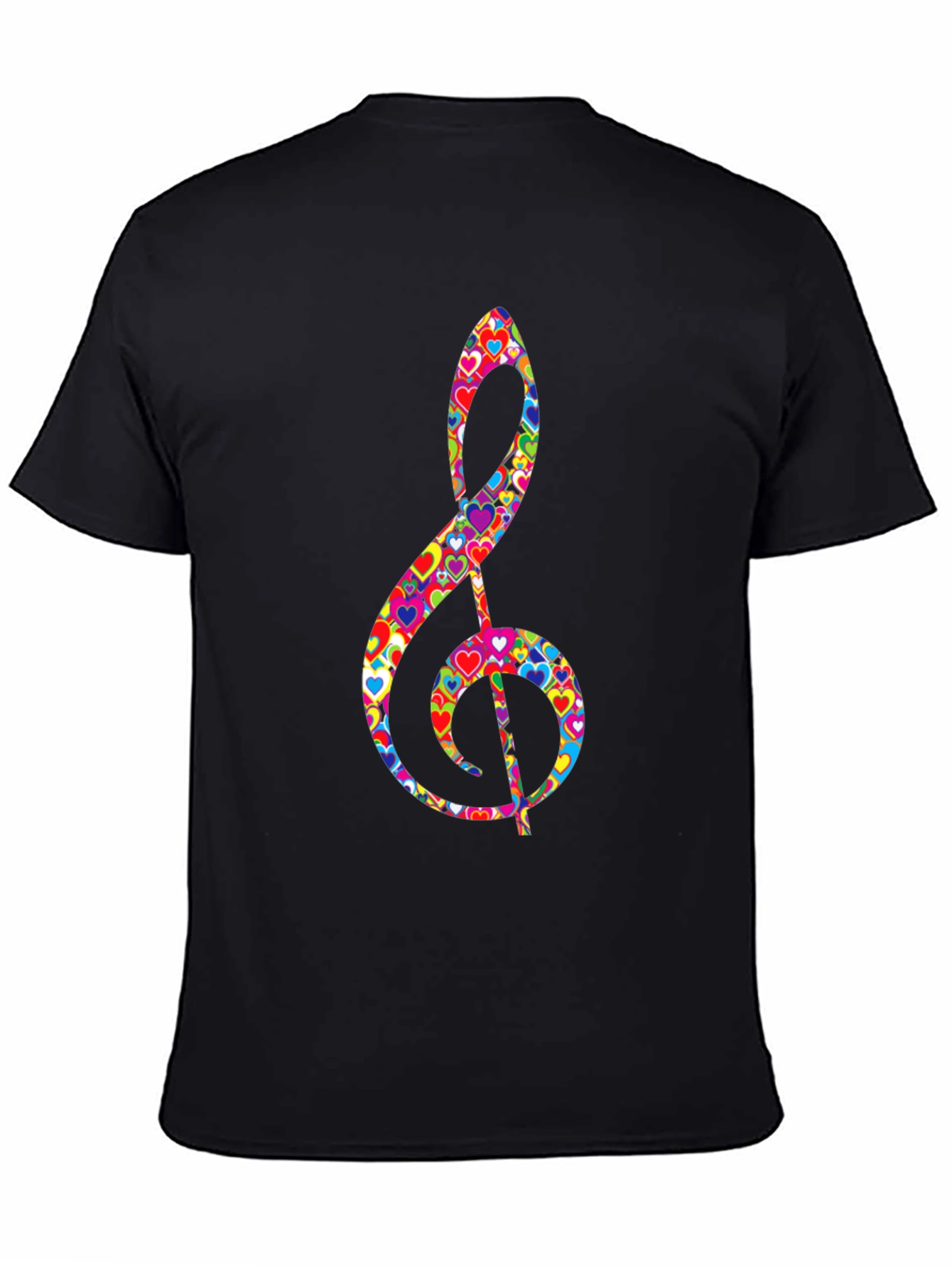 Treble Clef Heart Print Black T-Shirt