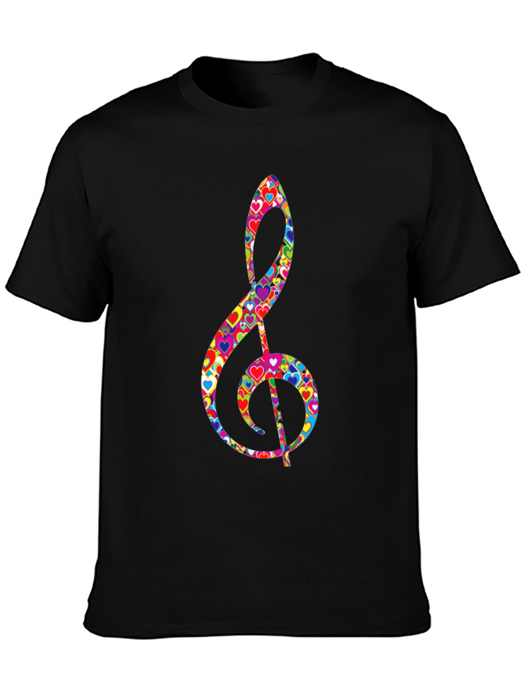 Treble Clef Heart Print Black T-Shirt