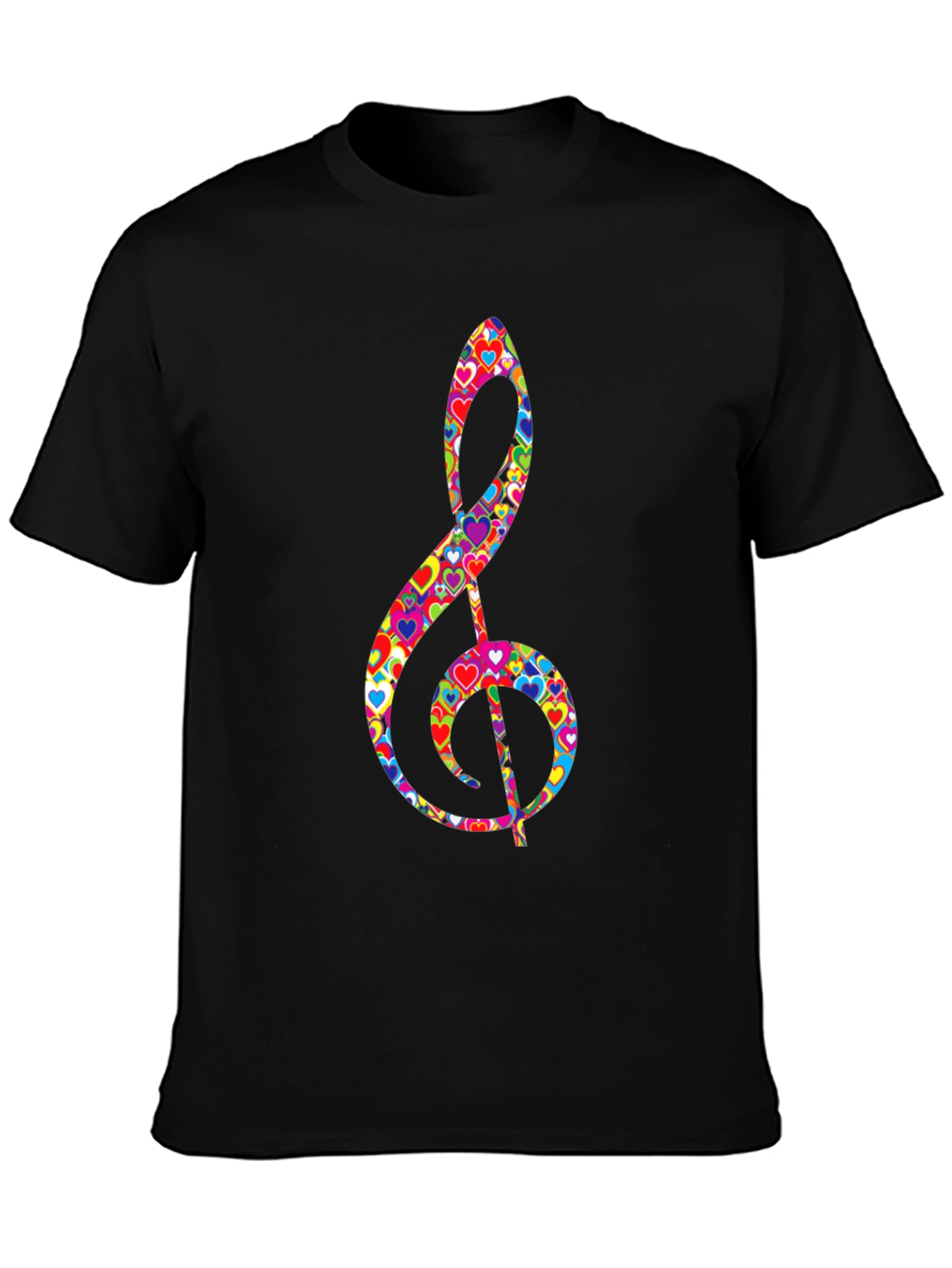 Treble Clef Heart Print Black T-Shirt