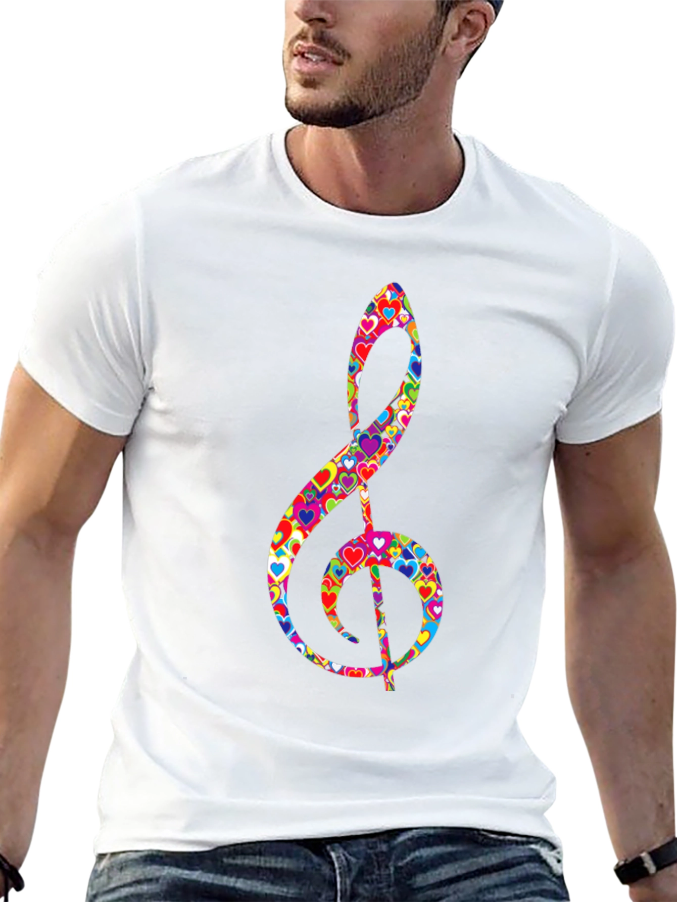 Treble Clef Heart Print Black T-Shirt