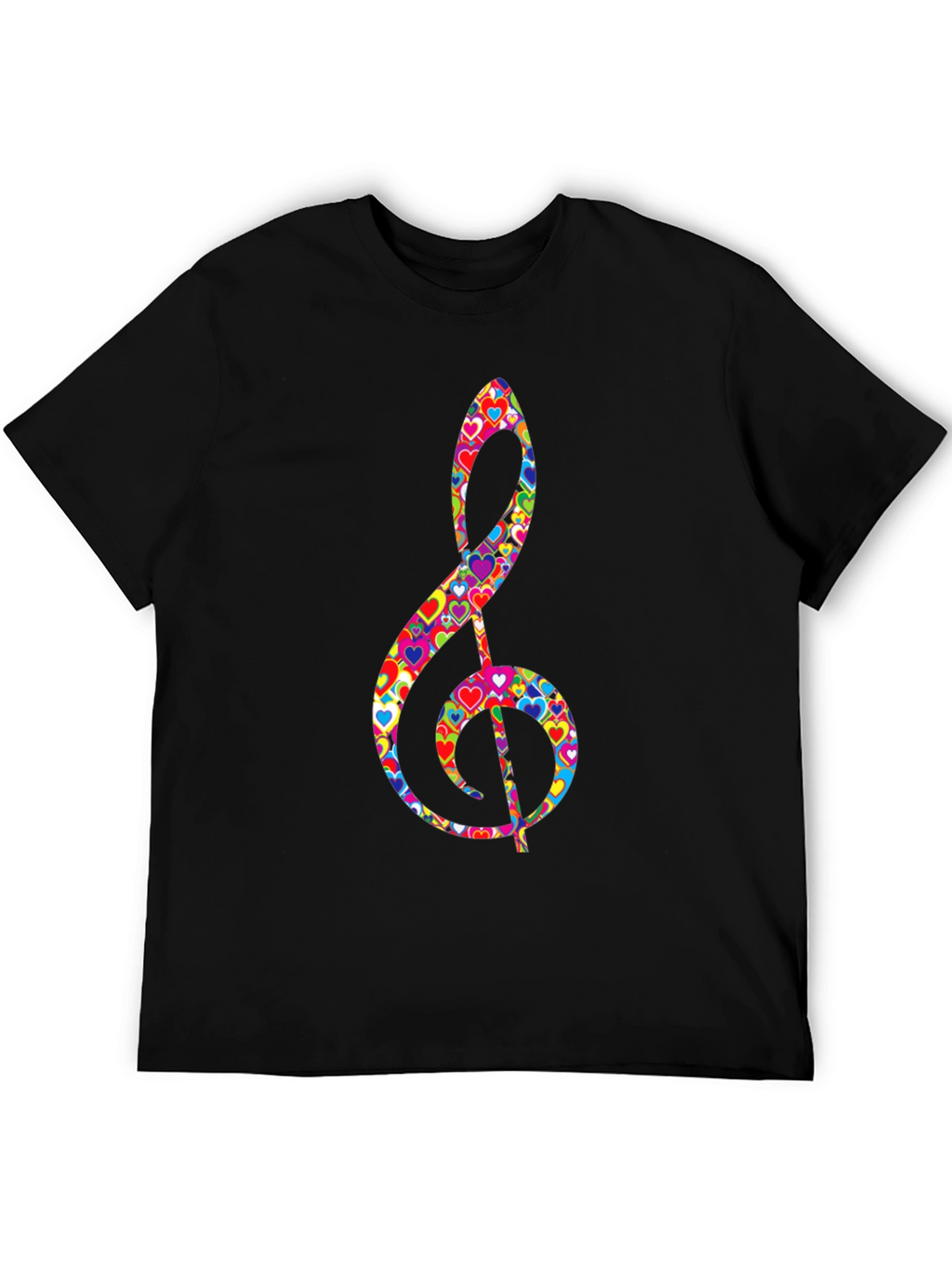 Treble Clef Heart Print Black T-Shirt