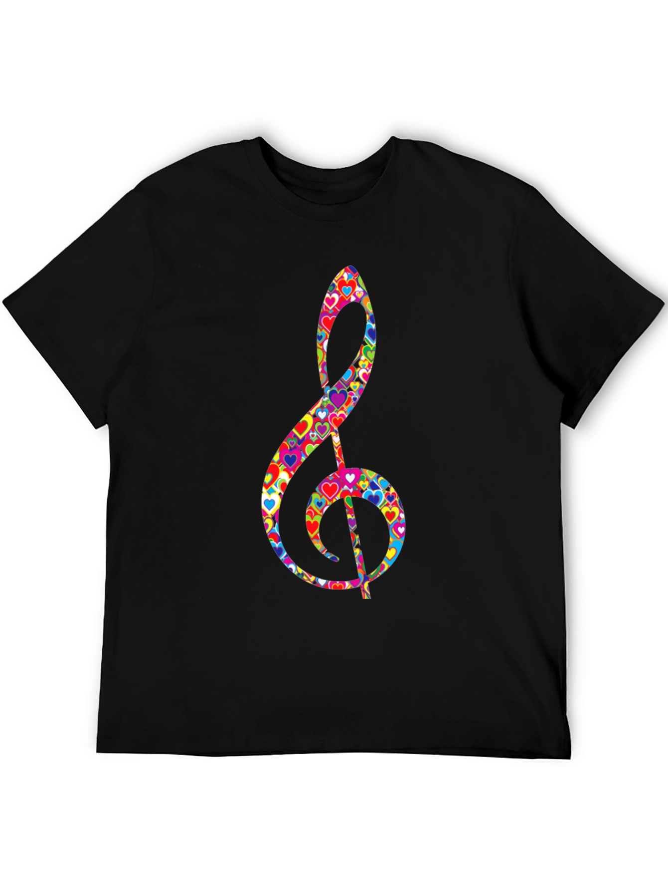 Treble Clef Heart Print Black T-Shirt