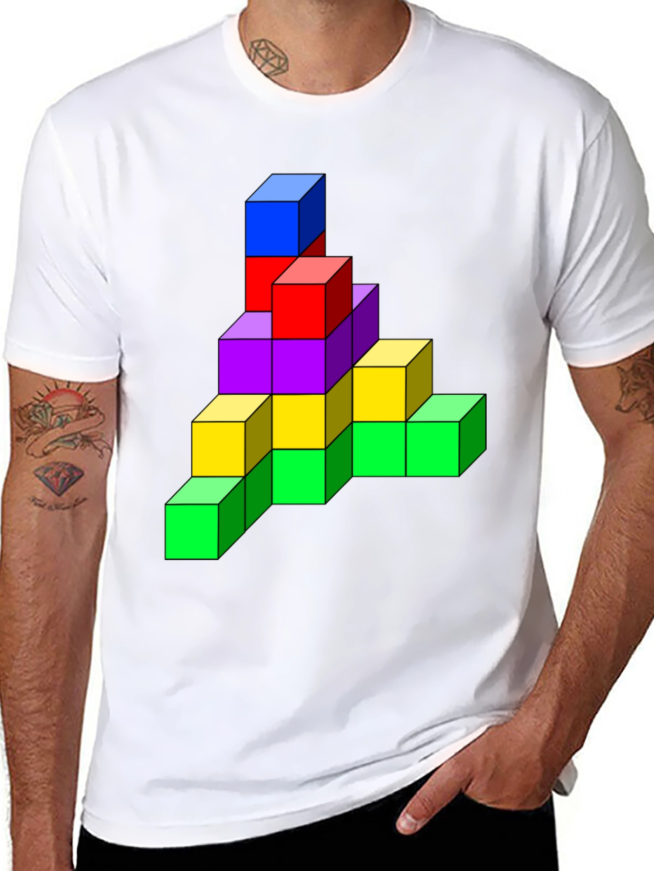Tetris Cube Graphic Tee - Funky Black T-Shirt