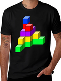 Tetris Cube Graphic Tee - Funky Black T-Shirt