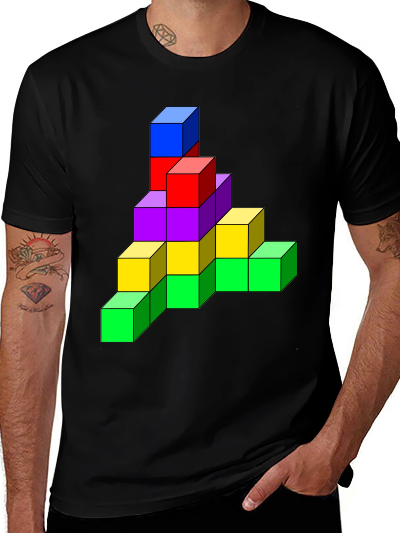 Tetris Cube Graphic Tee - Funky Black T-Shirt