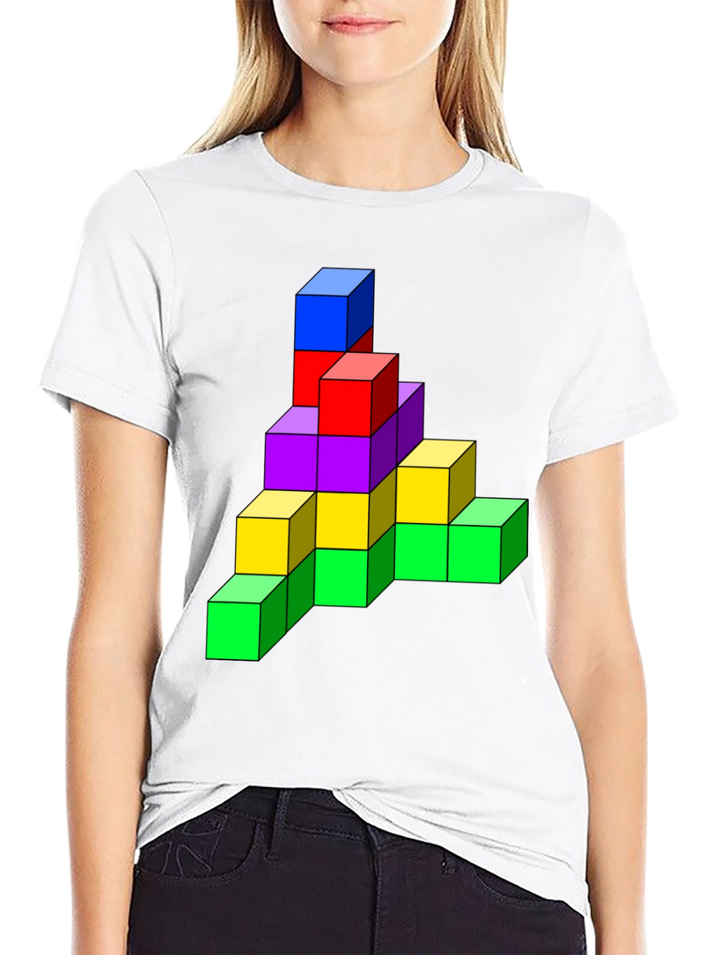 Tetris Cube Graphic Tee - Funky Black T-Shirt