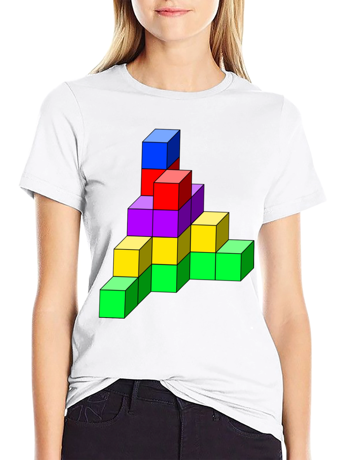 Tetris Cube Graphic Tee - Funky Black T-Shirt