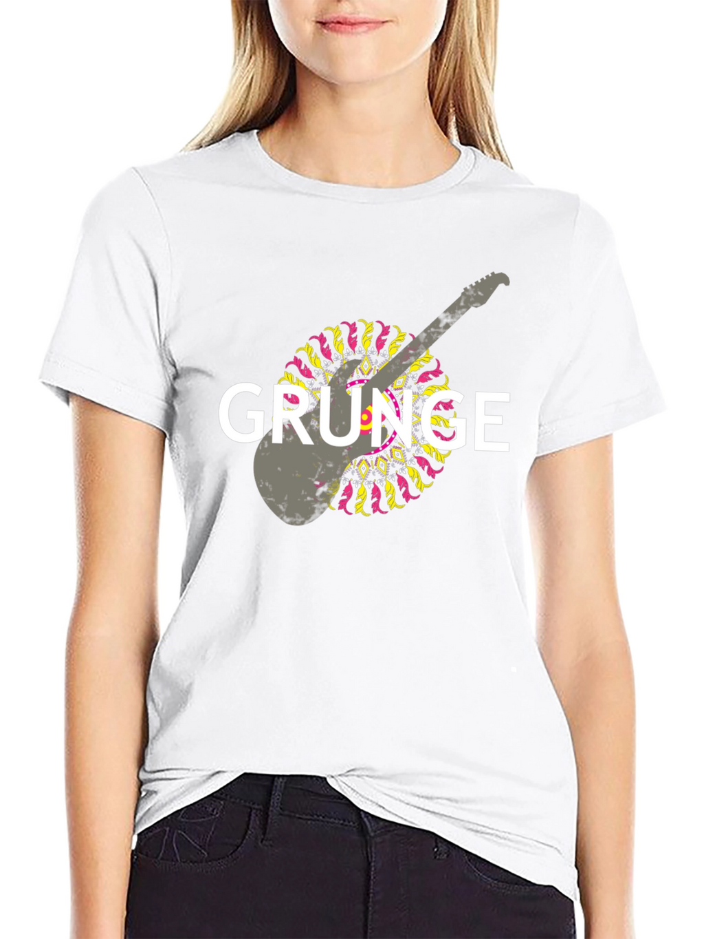 Grunge Guitar Graphic T-Shirt - Black