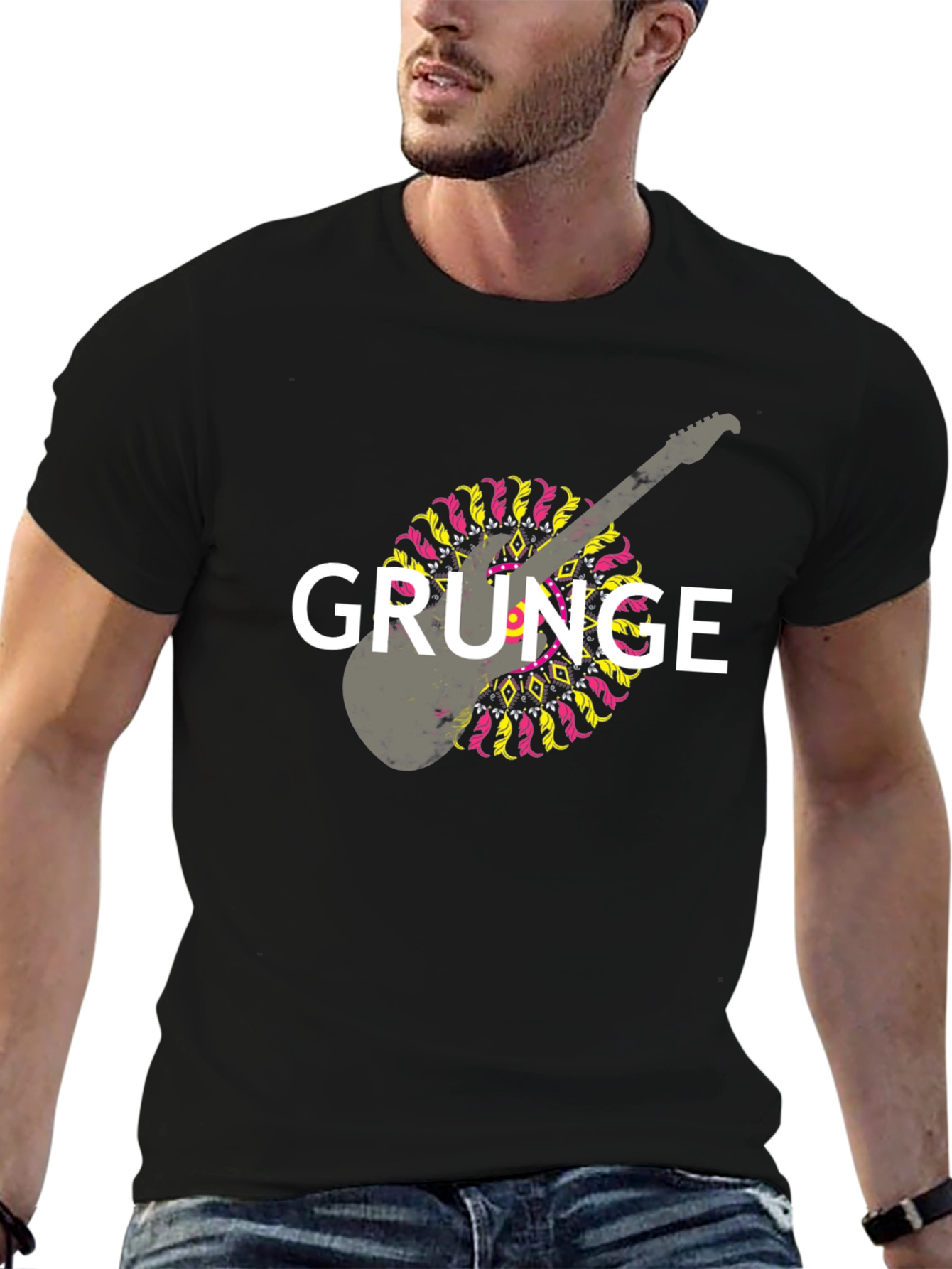 Grunge Guitar Graphic T-Shirt - Black