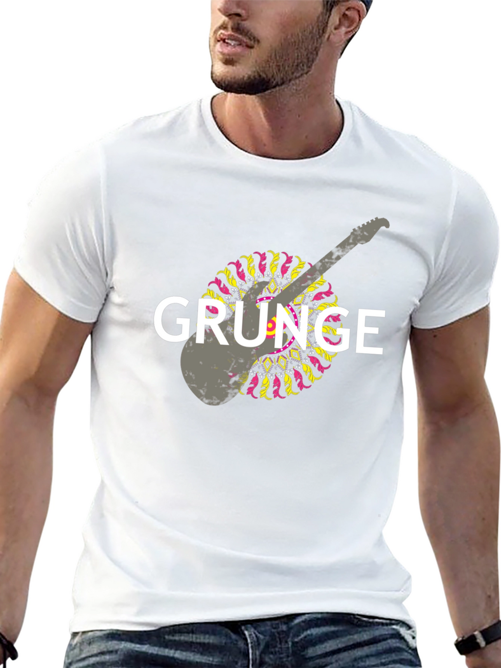 Grunge Guitar Graphic T-Shirt - Black