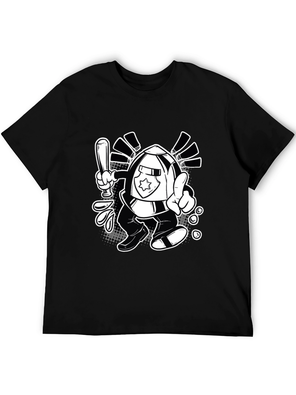 Cartoon Police T-Shirt - Black Cotton Tee
