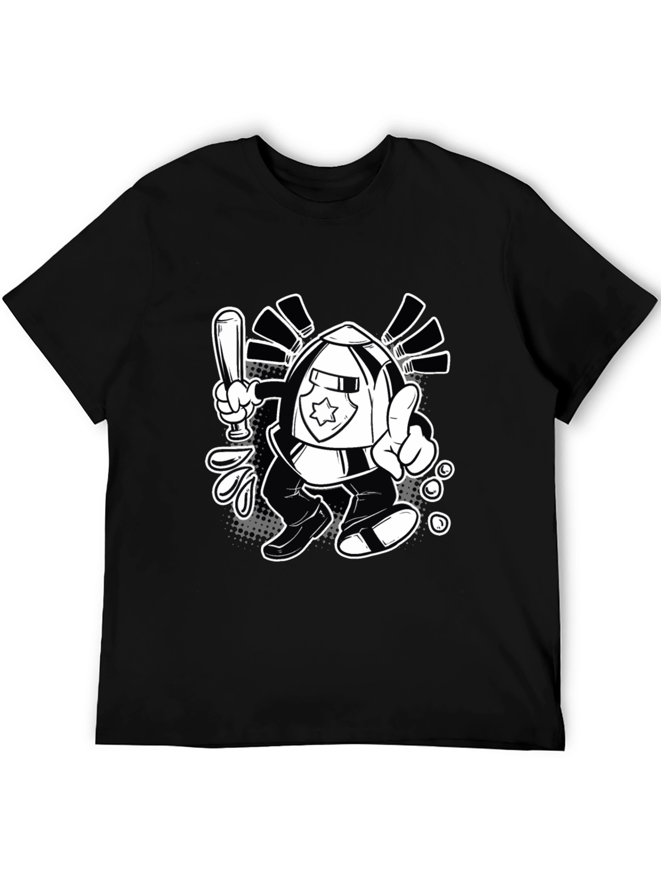 Cartoon Police T-Shirt - Black Cotton Tee