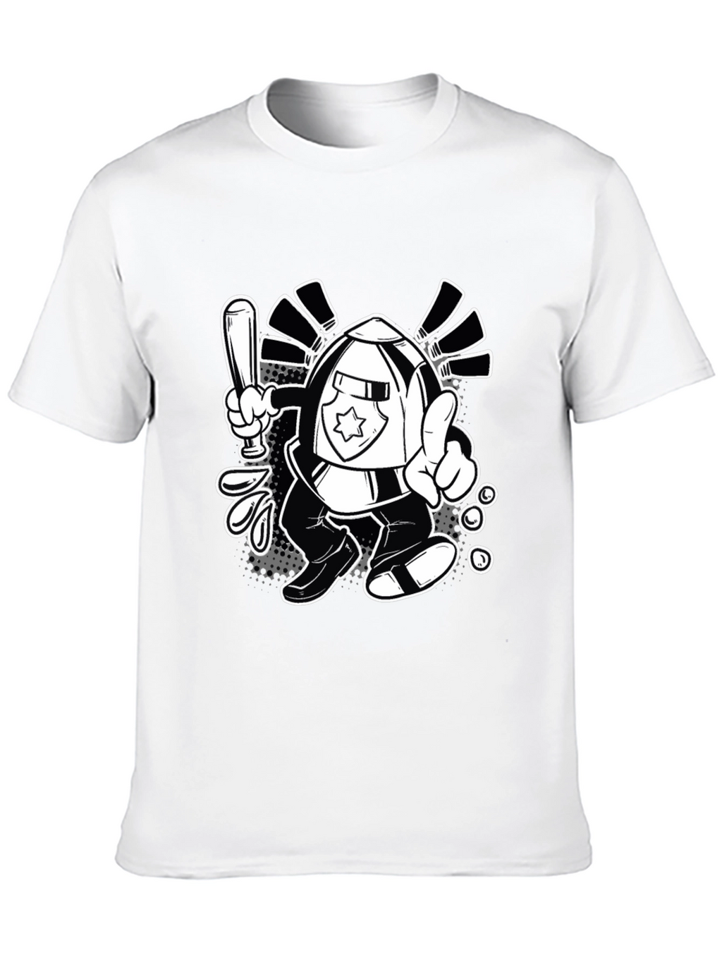 Cartoon Police T-Shirt - Black Cotton Tee