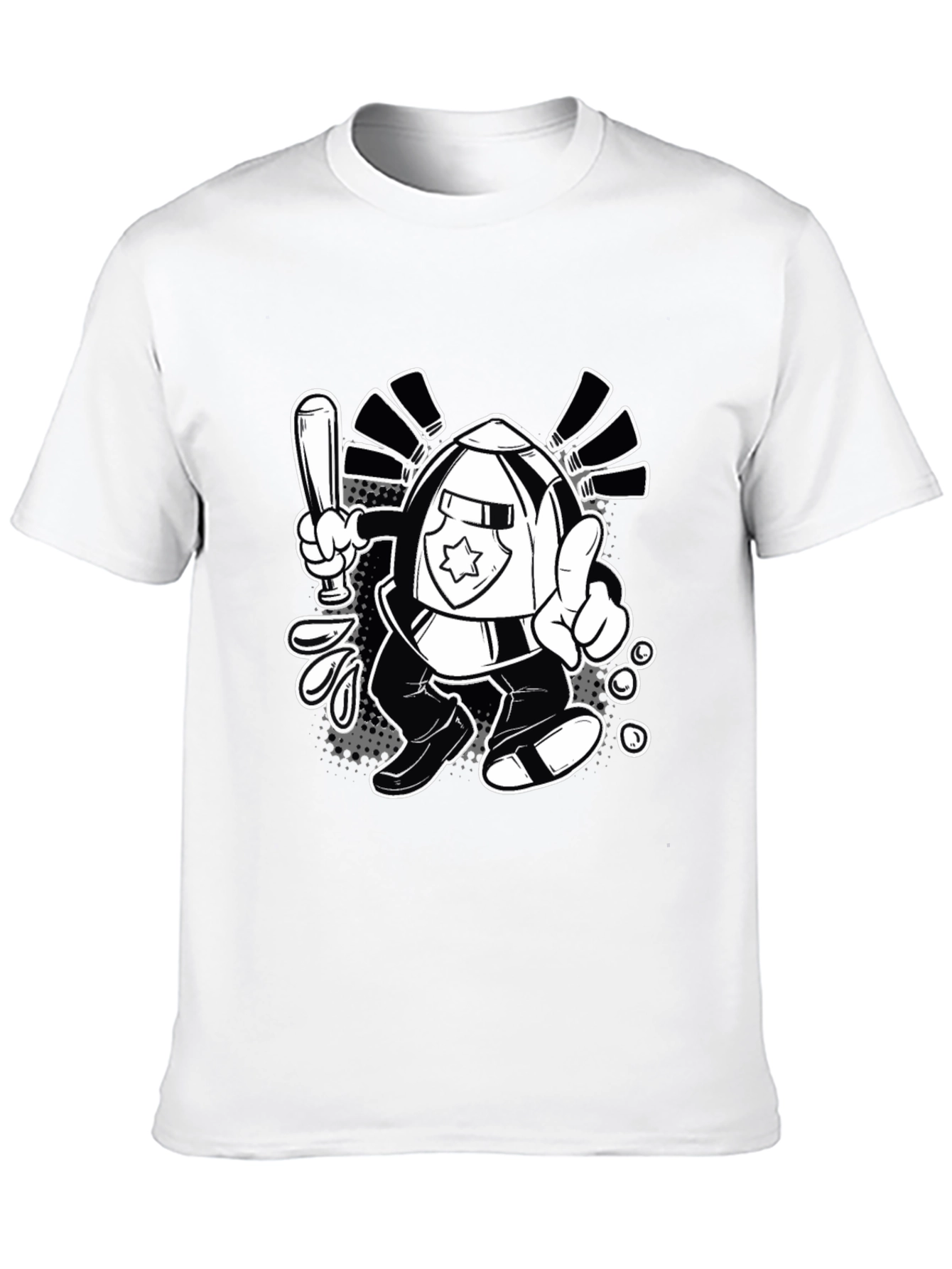 Cartoon Police T-Shirt - Black Cotton Tee