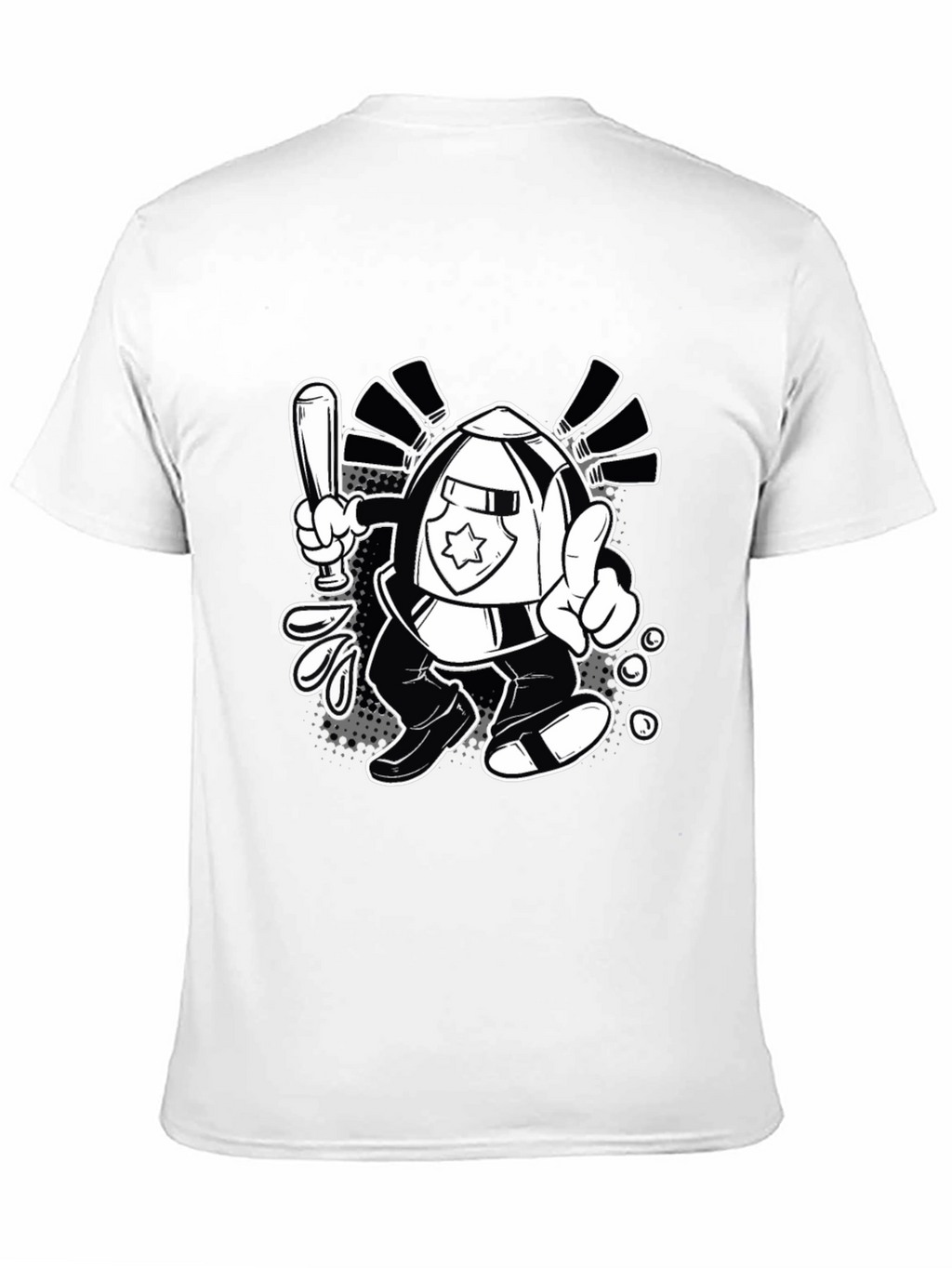 Cartoon Police T-Shirt - Black Cotton Tee