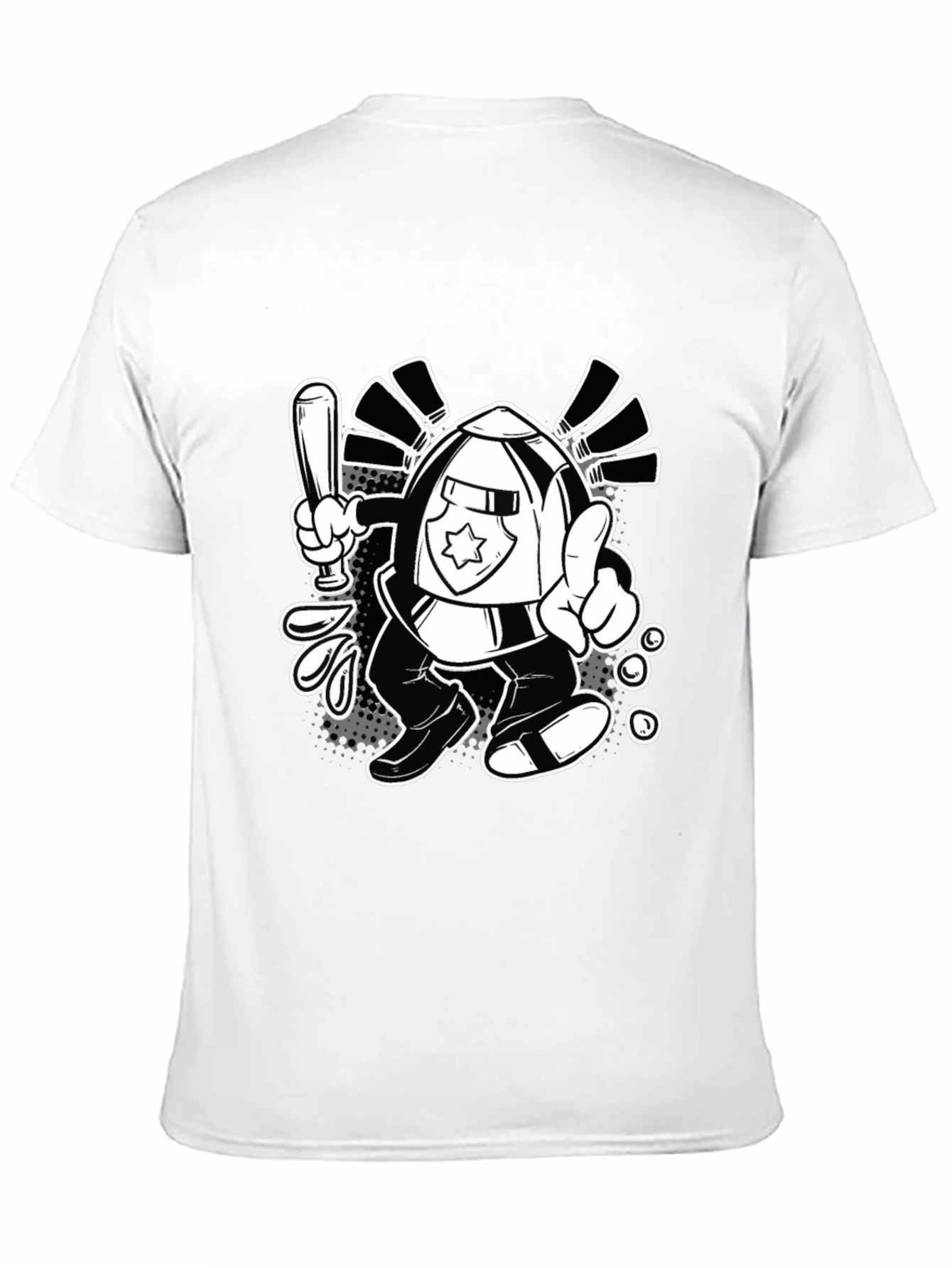 Cartoon Police T-Shirt - Black Cotton Tee