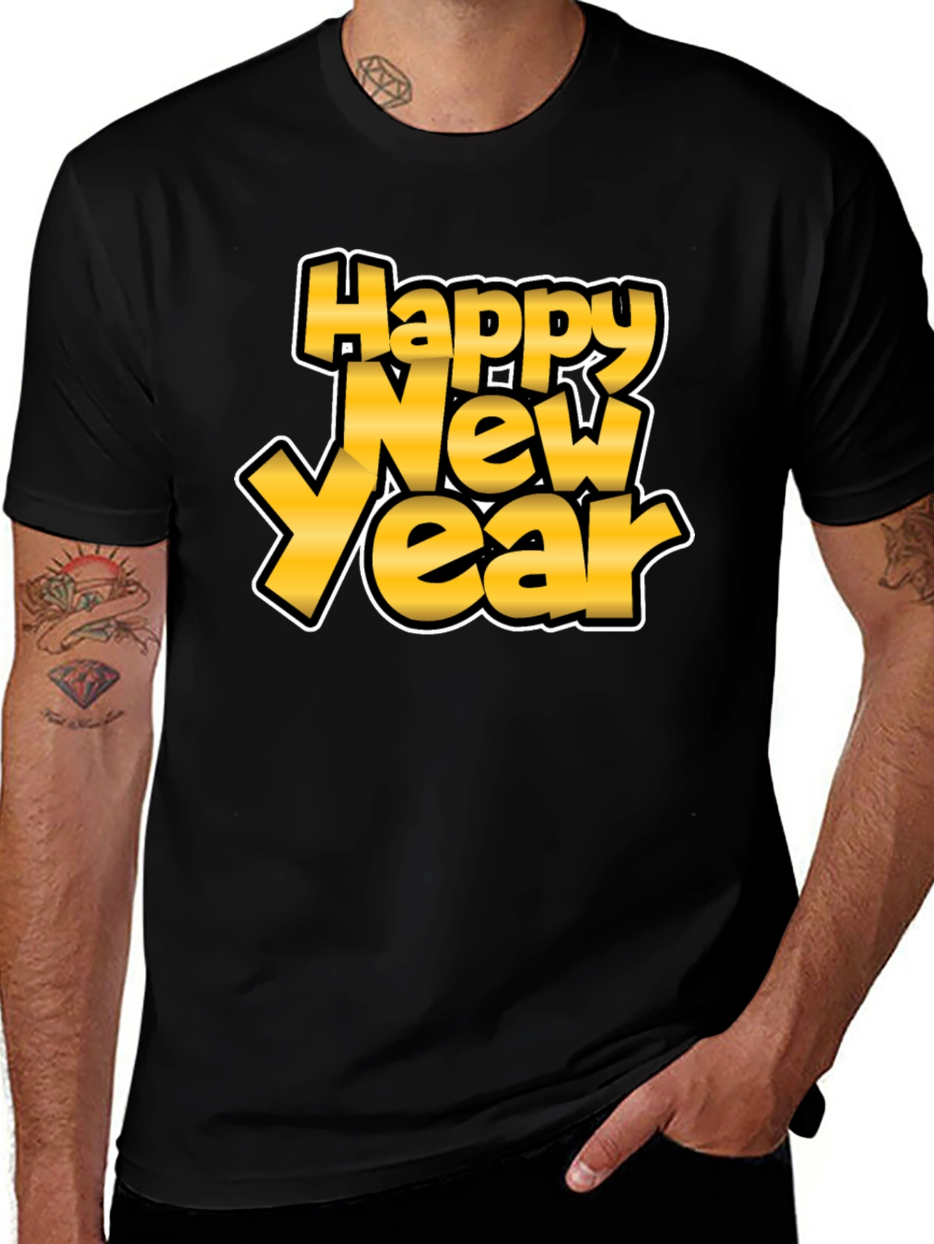 Happy New Year Graphic Tee - Black
