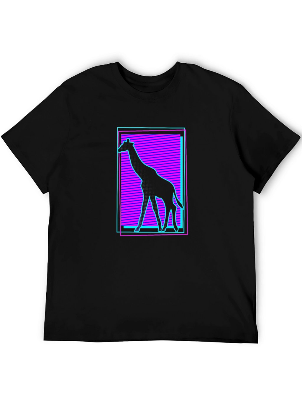 Neon Giraffe Graphic Black T-Shirt
