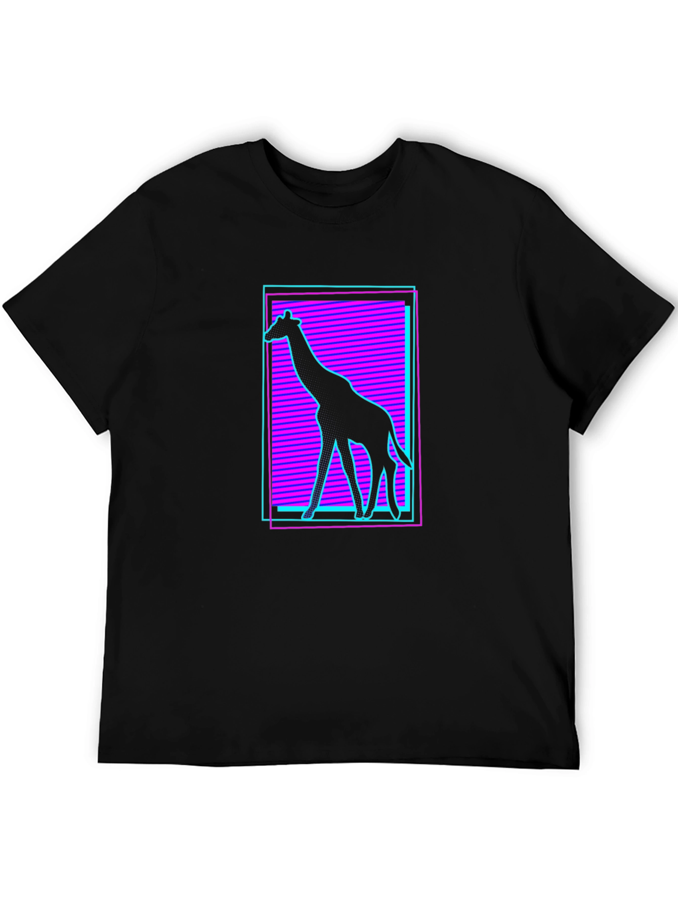 Neon Giraffe Graphic Black T-Shirt