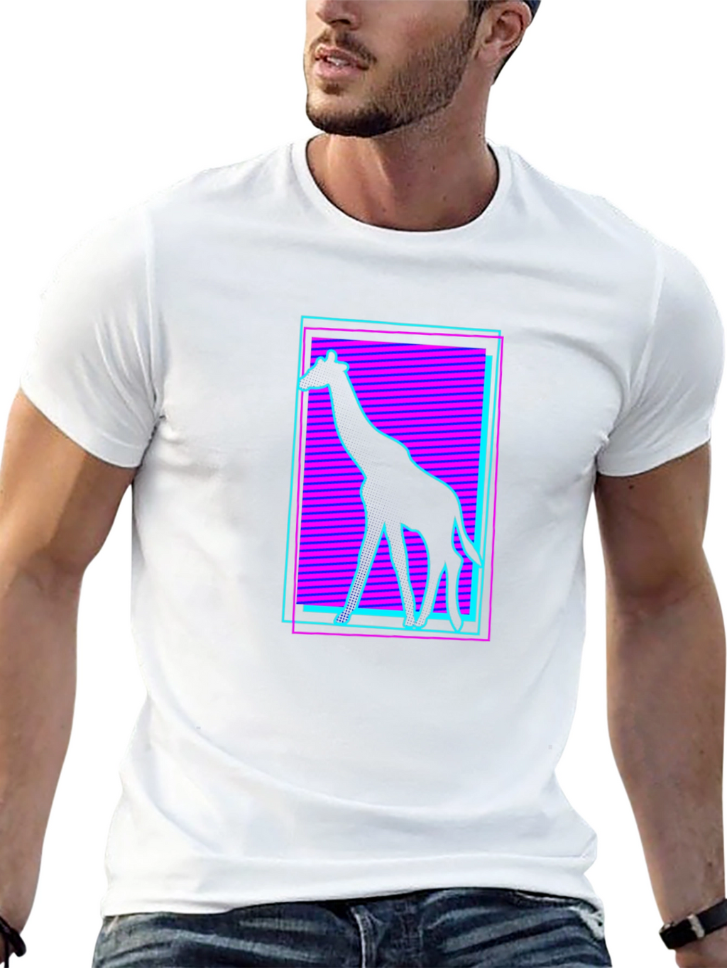 Neon Giraffe Graphic Black T-Shirt