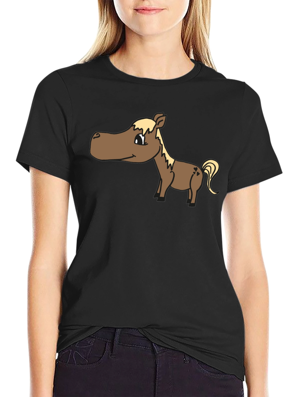 Cartoon Horse T-Shirt - Black Cotton Tee
