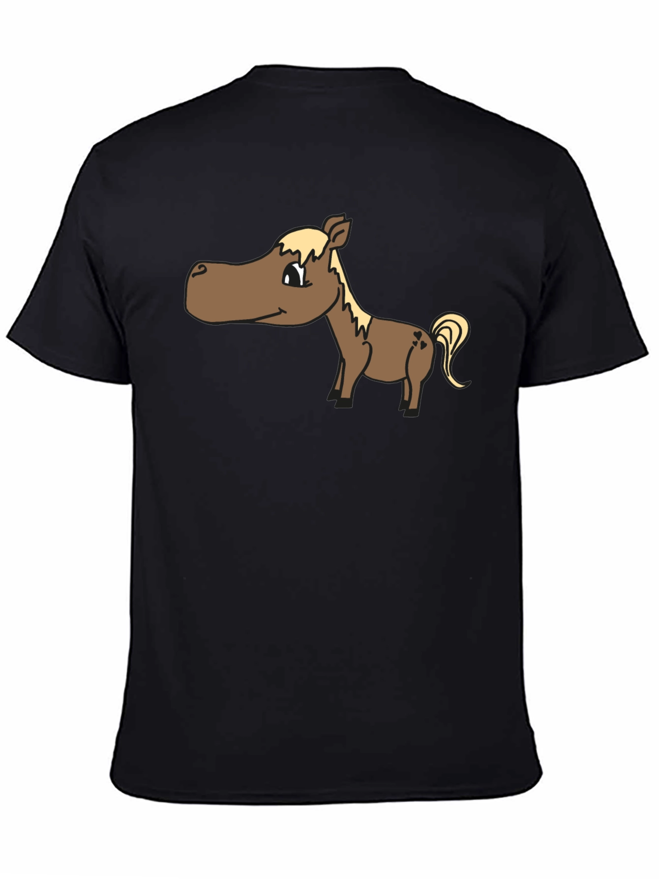 Cartoon Horse T-Shirt - Black Cotton Tee