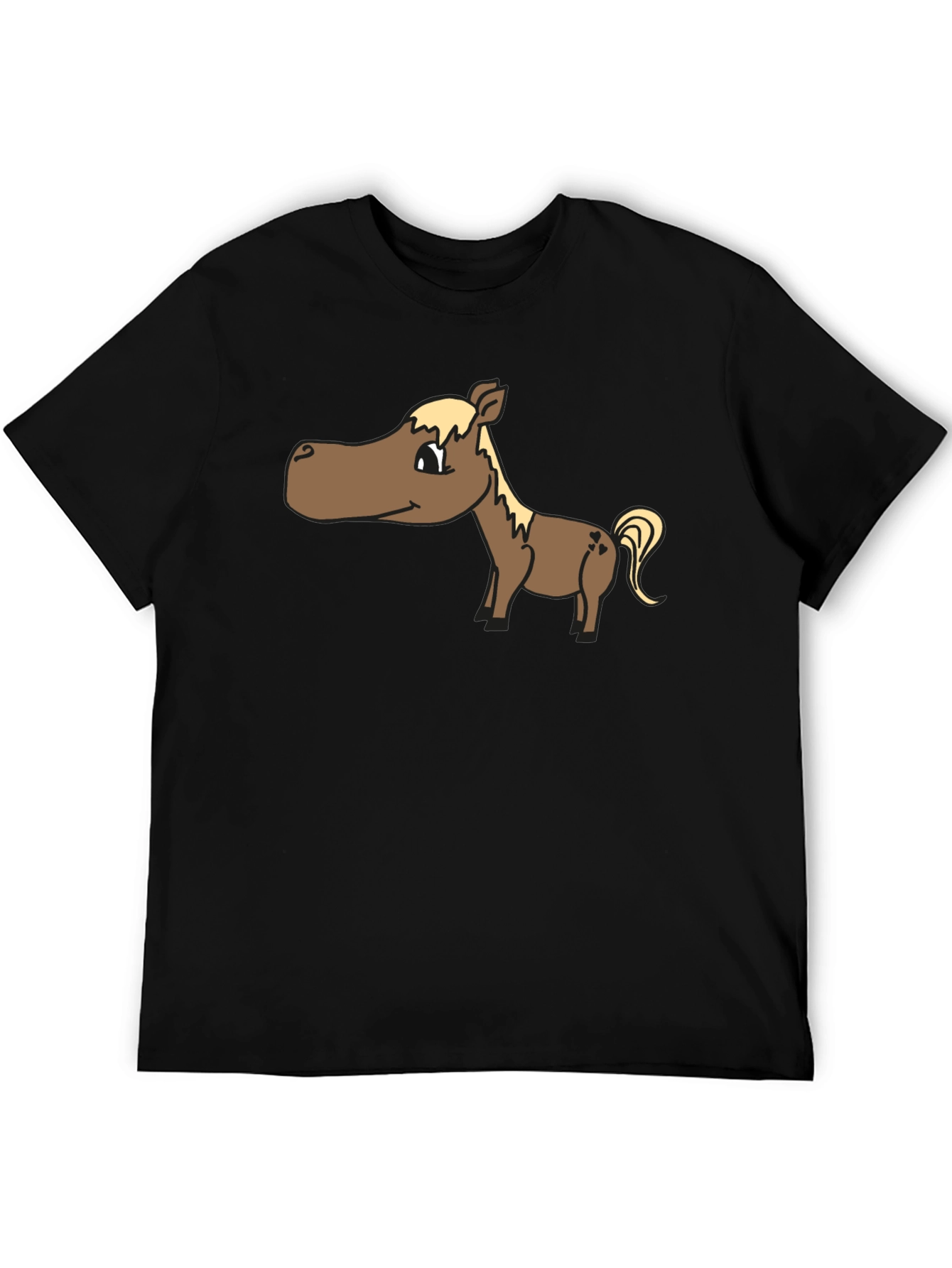 Cartoon Horse T-Shirt - Black Cotton Tee