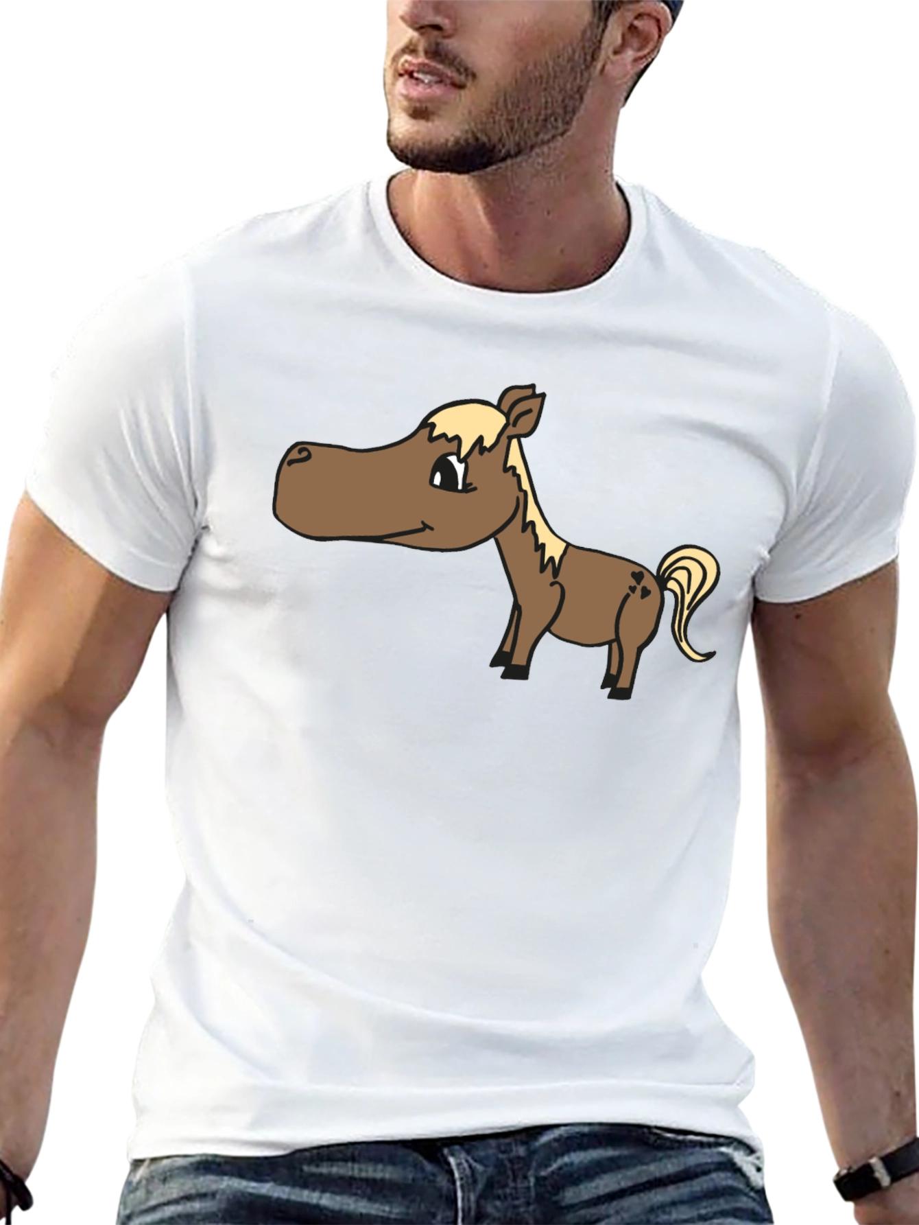 Cartoon Horse T-Shirt - Black Cotton Tee