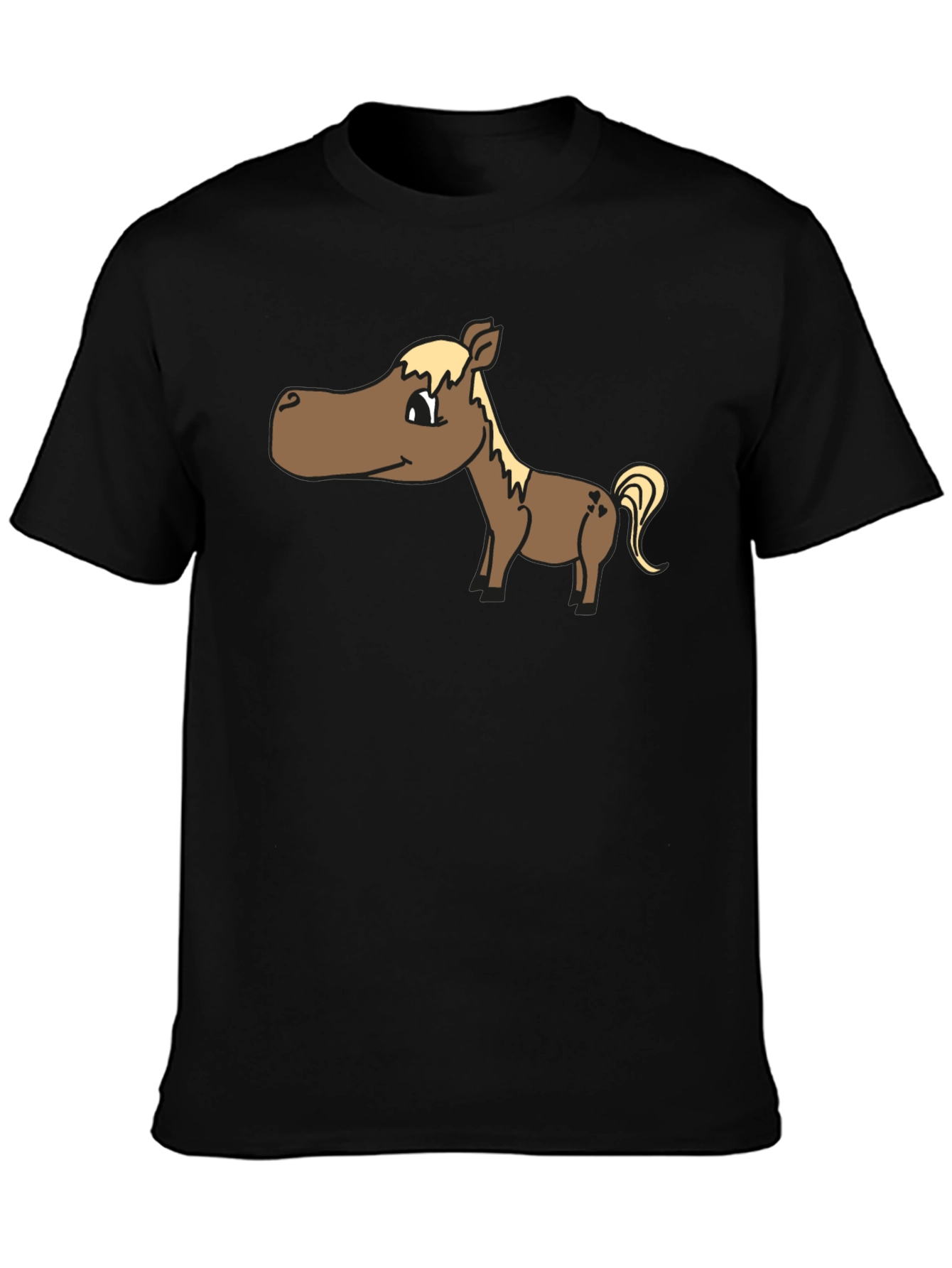Cartoon Horse T-Shirt - Black Cotton Tee