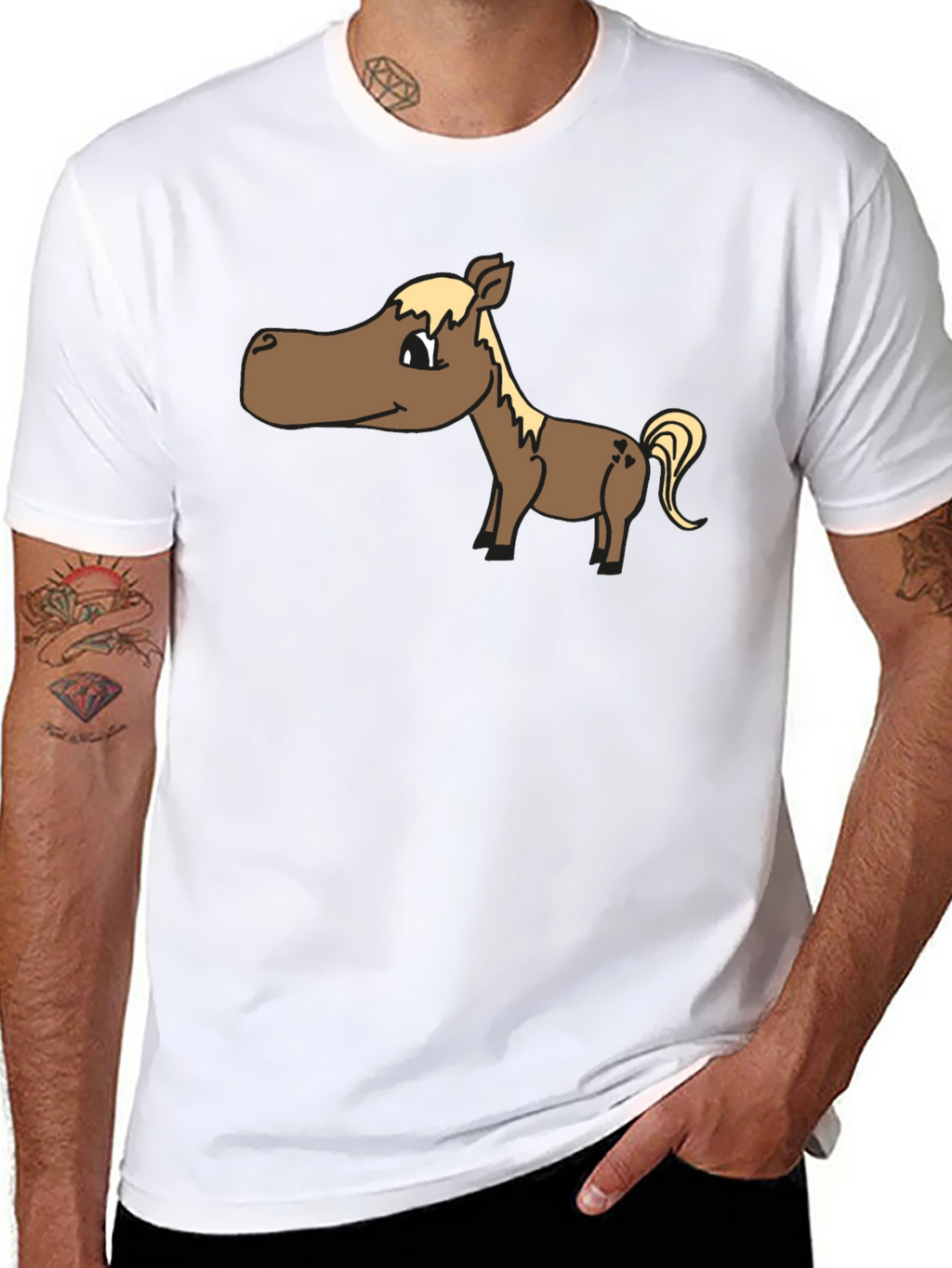 Cartoon Horse T-Shirt - Black Cotton Tee