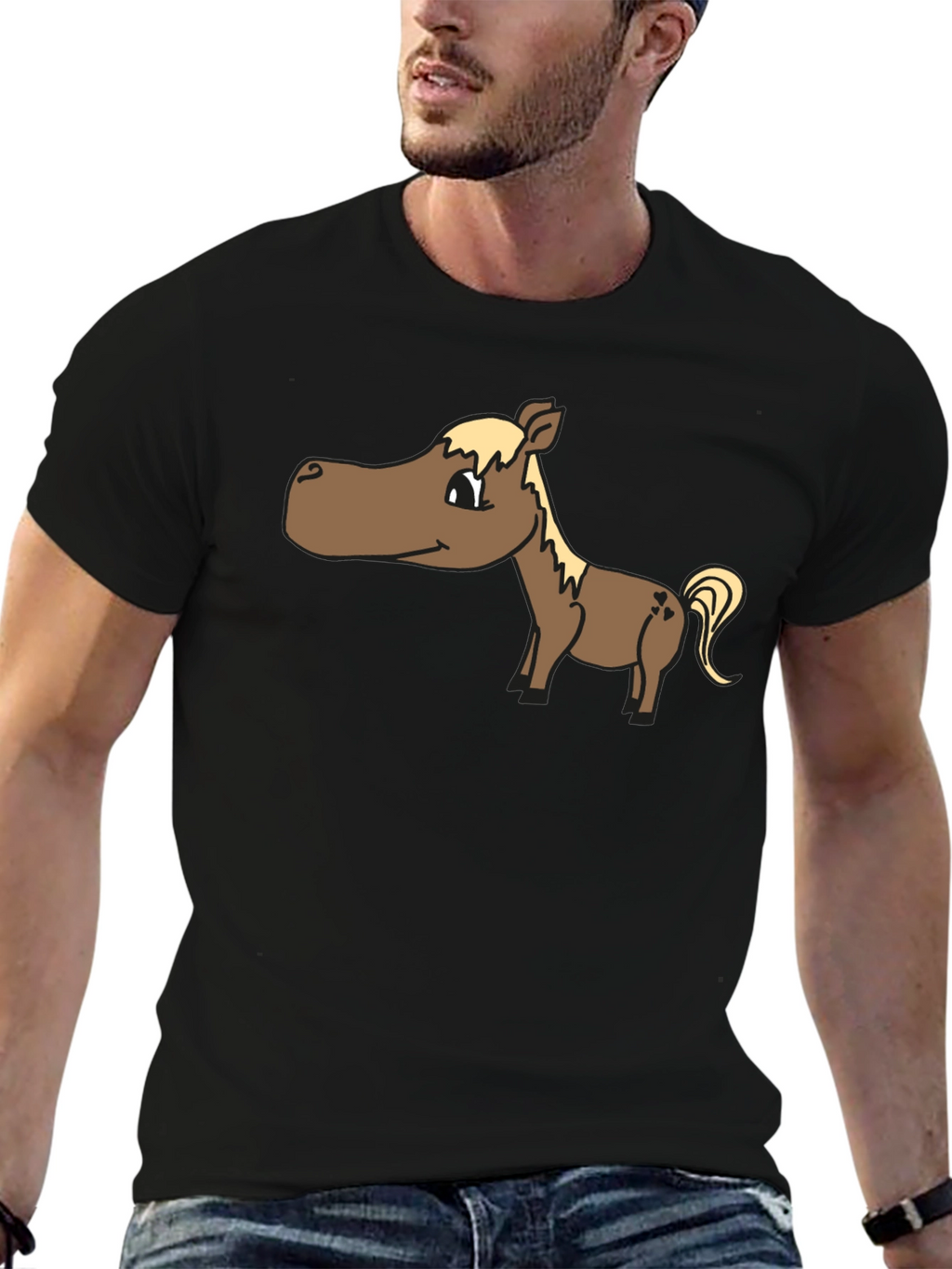 Cartoon Horse T-Shirt - Black Cotton Tee