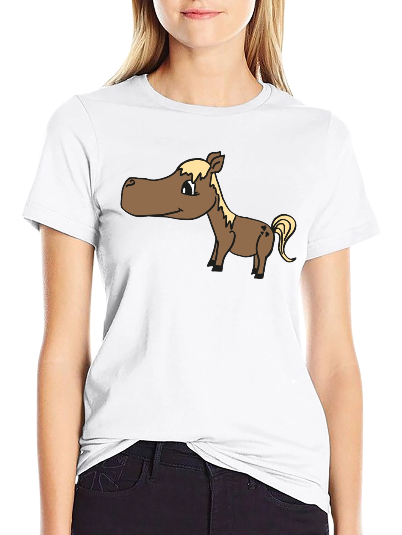 Cartoon Horse T-Shirt - Black Cotton Tee